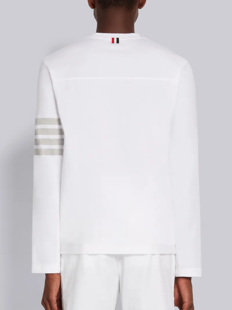 White Cotton Jersey 4-Bar Long Sleeve Yoke Seam Tee