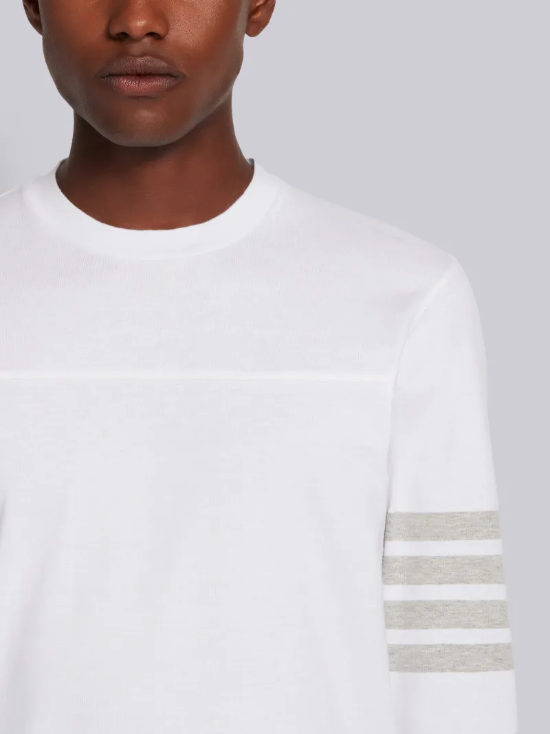 White Cotton Jersey 4-Bar Long Sleeve Yoke Seam Tee