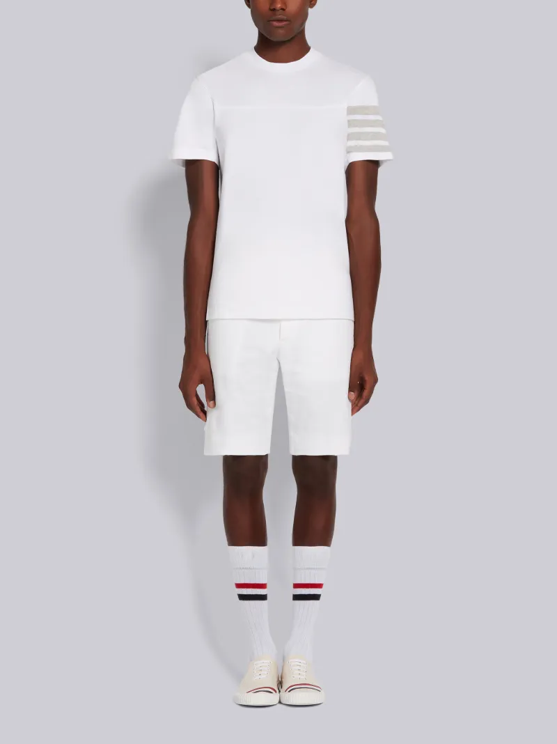 White Cotton Jersey 4-Bar Short Sleeve Yoke Seam Tee