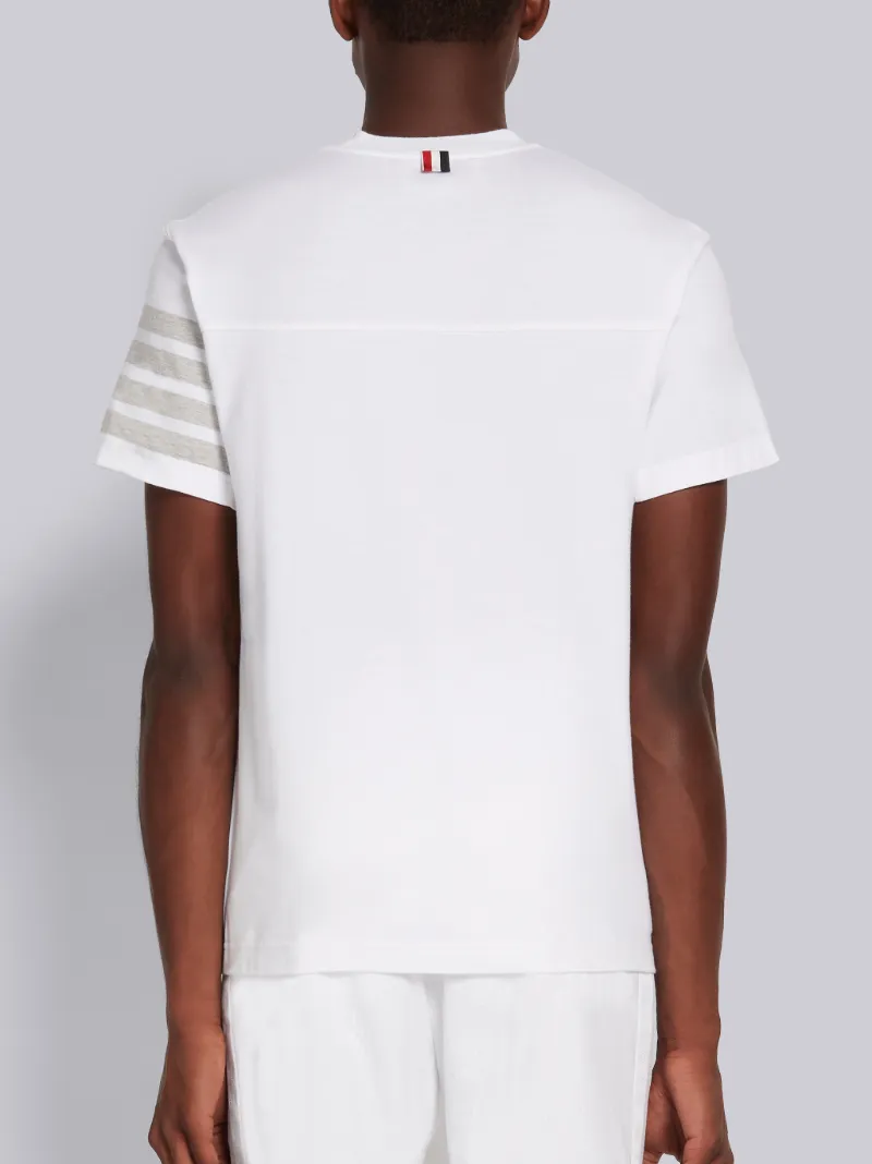 White Cotton Jersey 4-Bar Short Sleeve Yoke Seam Tee