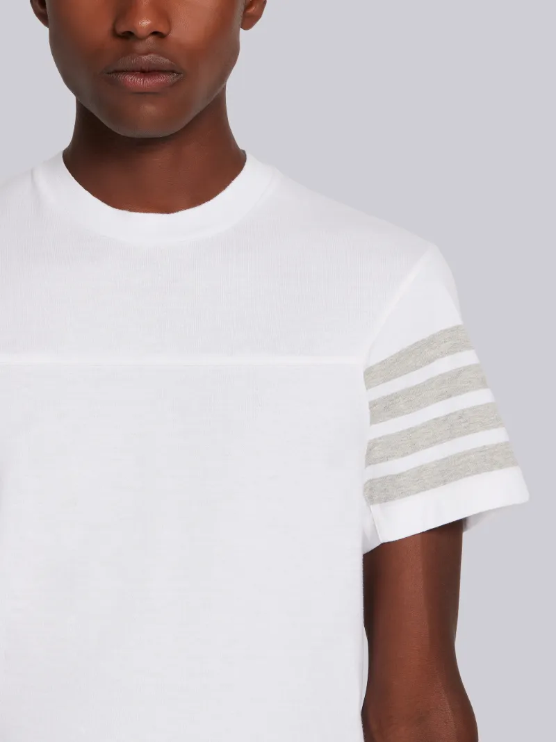 White Cotton Jersey 4-Bar Short Sleeve Yoke Seam Tee