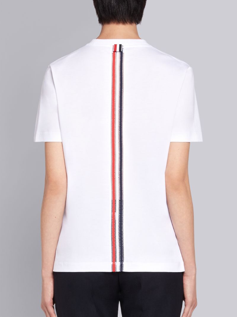 White Cotton Jersey Loopback Centerback Tricolor Interlock Stripe Short Sleeve Tee