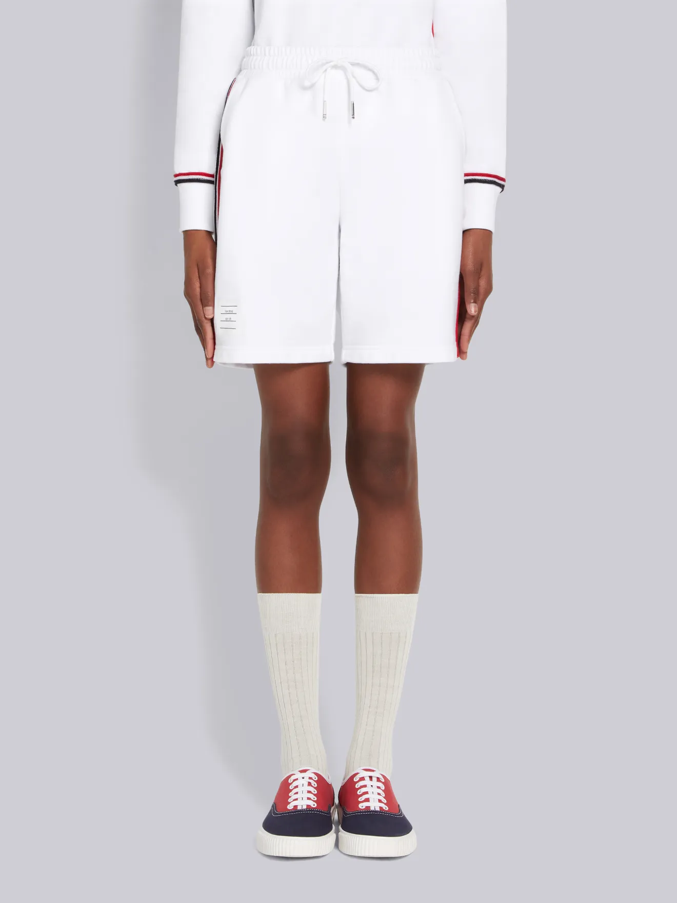 White Cotton Loopback Contrast Stripe 