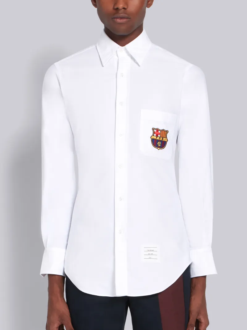 White Cotton Oxford FC Barcelona Patch Classic Long Sleeve Shirt