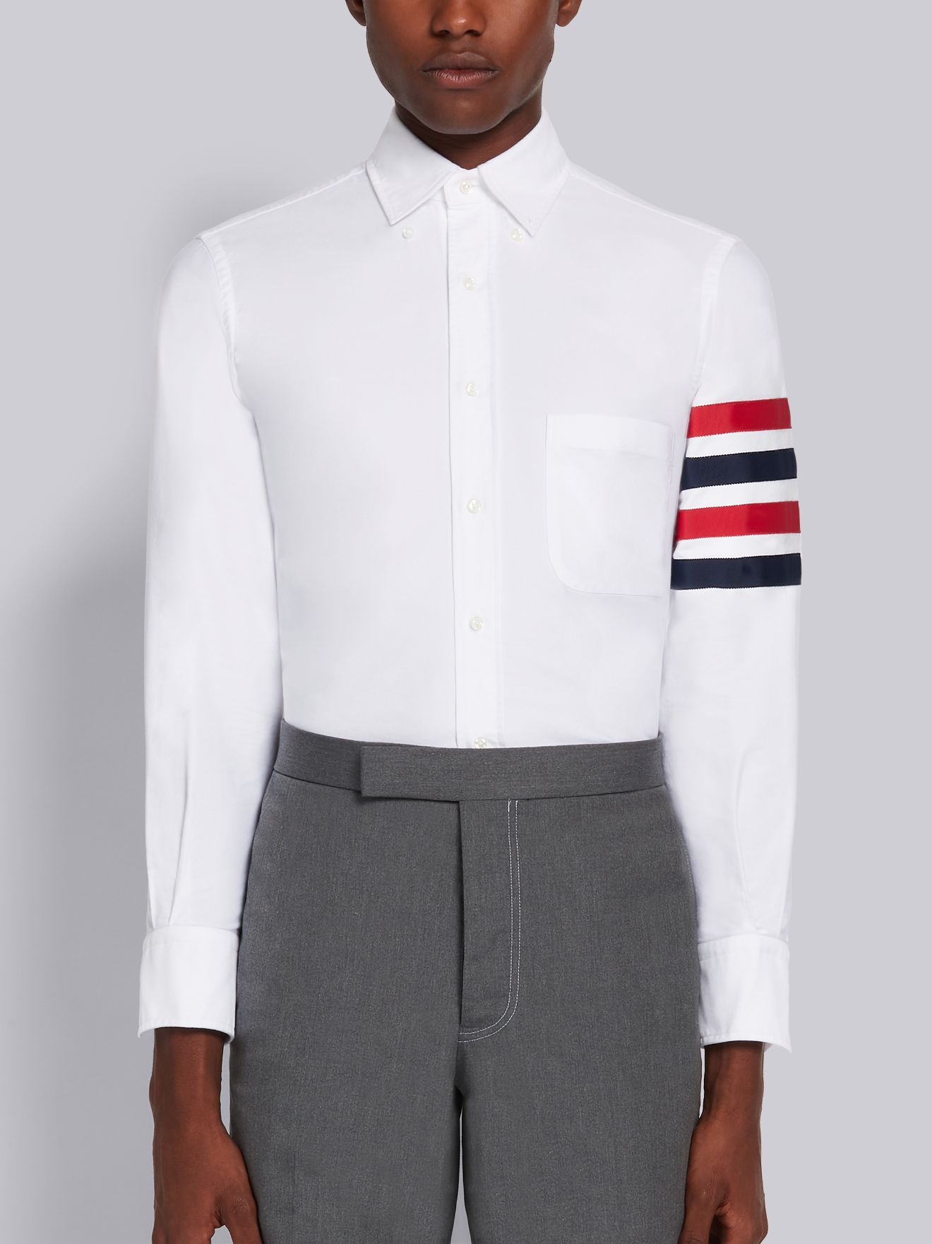 White Cotton Oxford Grosgrain 4-Bar Classic Long Sleeve Shirt | Thom Browne