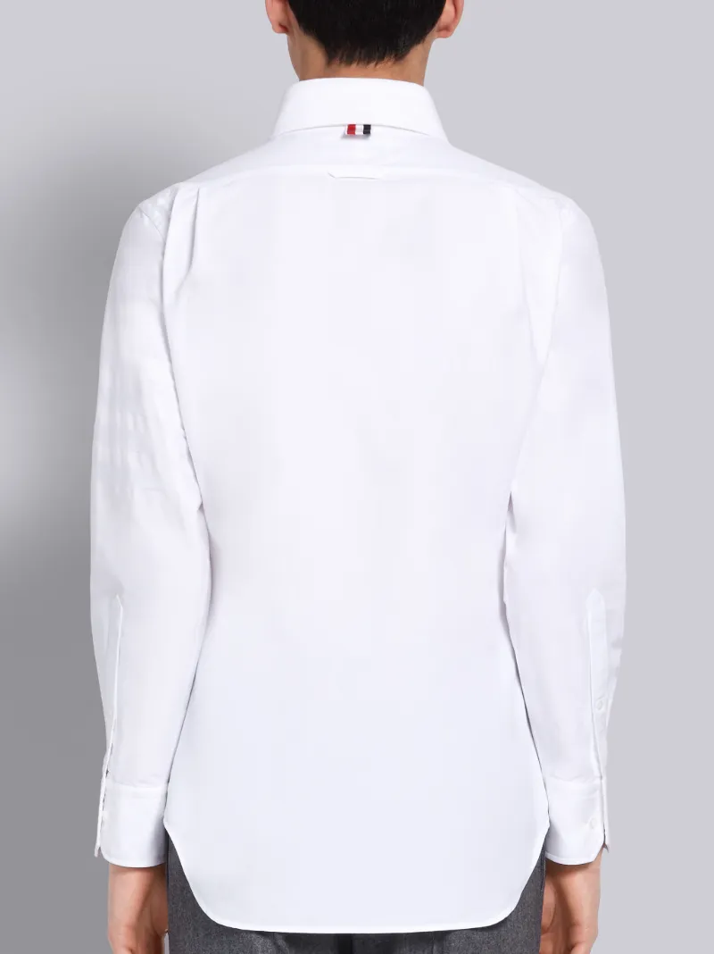 White Cotton Oxford Long Sleeve Satin Weave 4-Bar Shirt