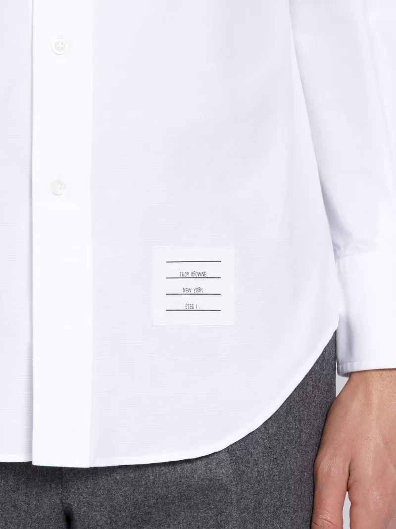 White Cotton Oxford Long Sleeve Satin Weave 4-Bar Shirt