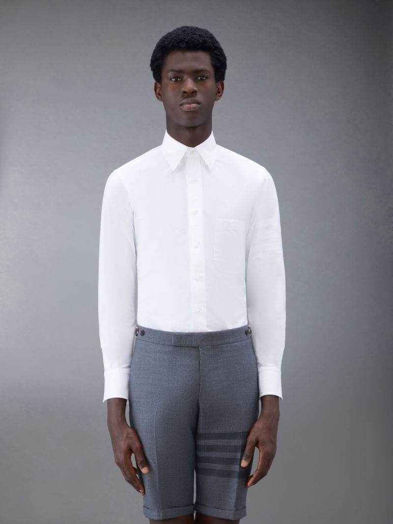 White Cotton Oxford Long Sleeve Satin Weave 4-Bar Shirt | Thom Browne