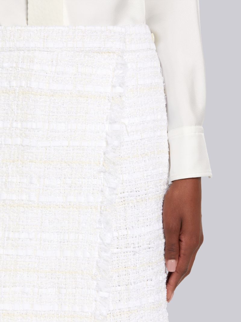 White Cotton Oxford Ribbon Tweed Frayed A-line Bermuda Wrap Short