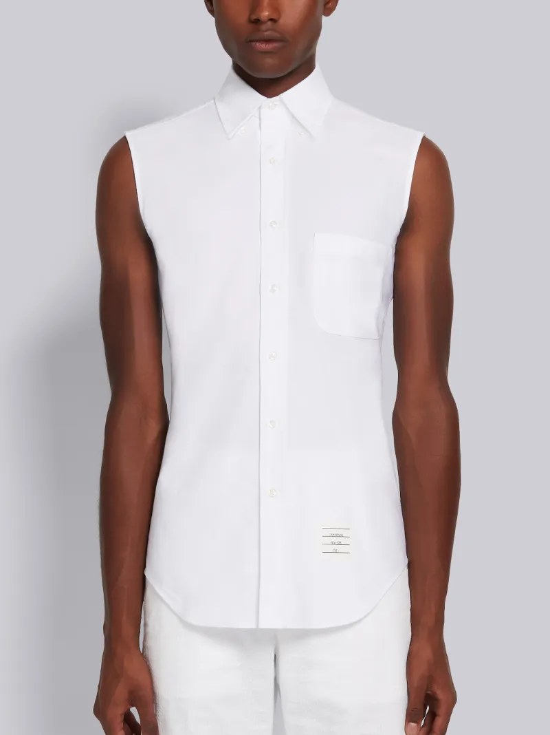 White Cotton Oxford Sleeveless Classic Button Down Shirt