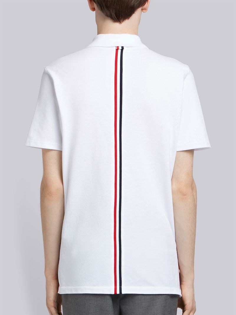 White Cotton Pique Center Back Stripe Relaxed Fit Polo