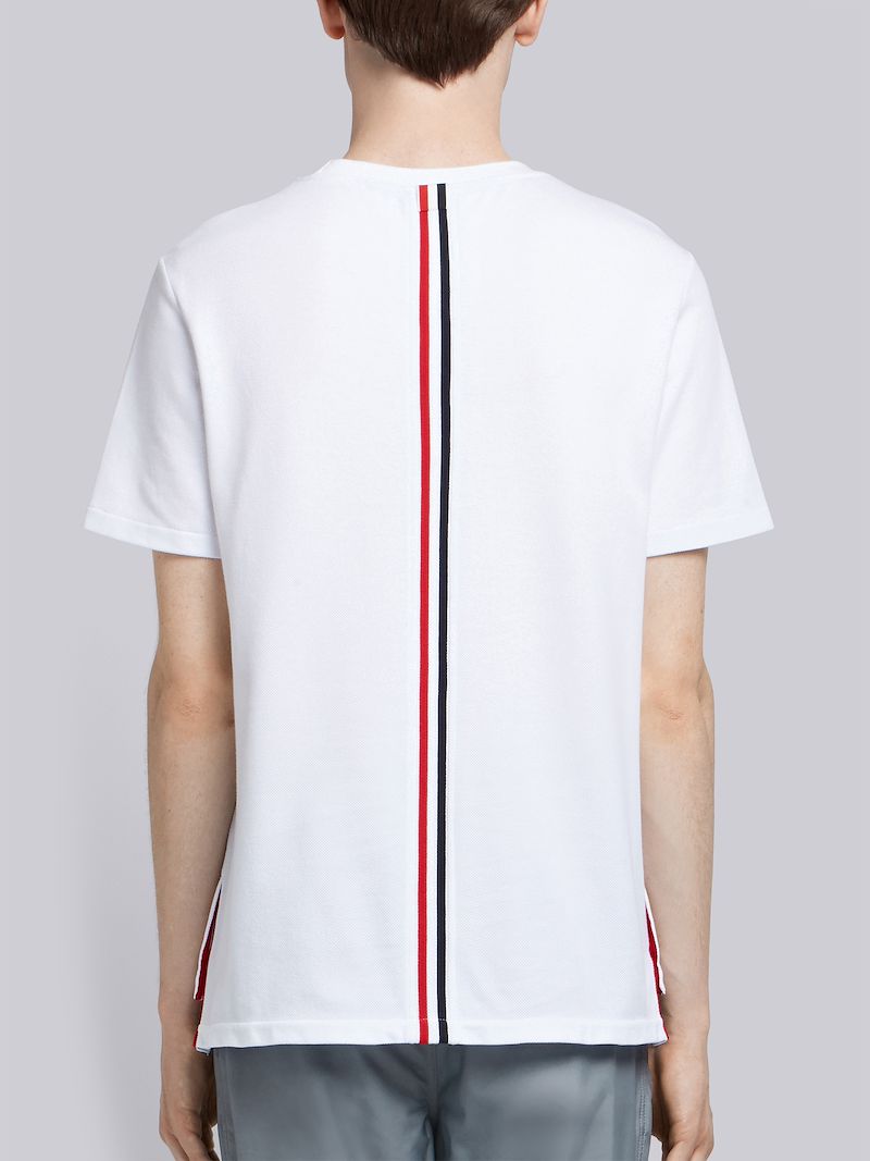 White Cotton Pique Center Back Stripe Relaxed Fit Tee