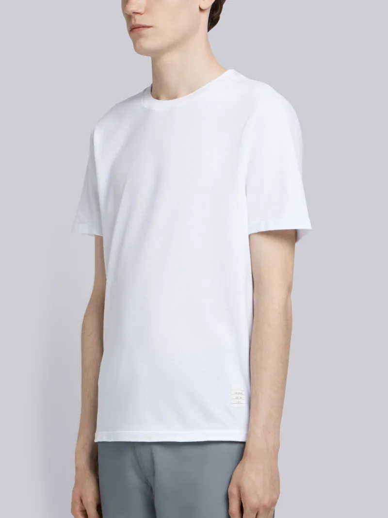 White Cotton Pique Center Back Stripe Relaxed Fit Tee