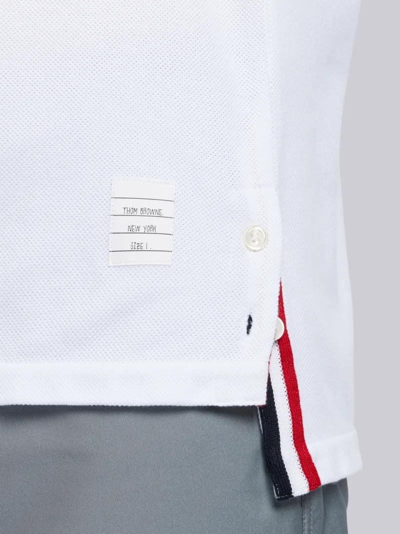 White Cotton Pique Center Back Stripe Relaxed Fit Tee