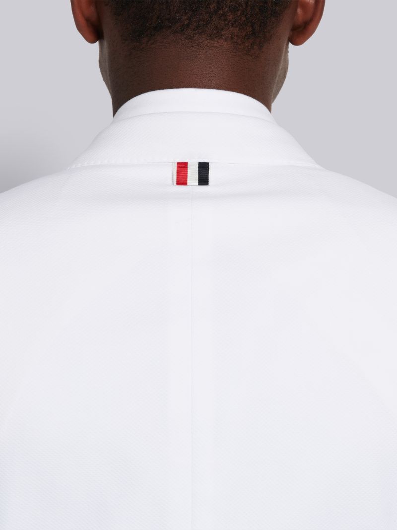 White Cotton Pique Diagonal Stripe Classic Jacket