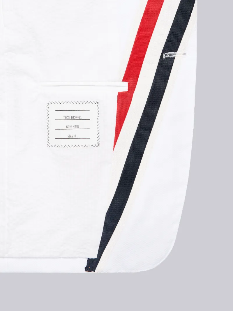 White Cotton Pique Diagonal Stripe Classic Jacket