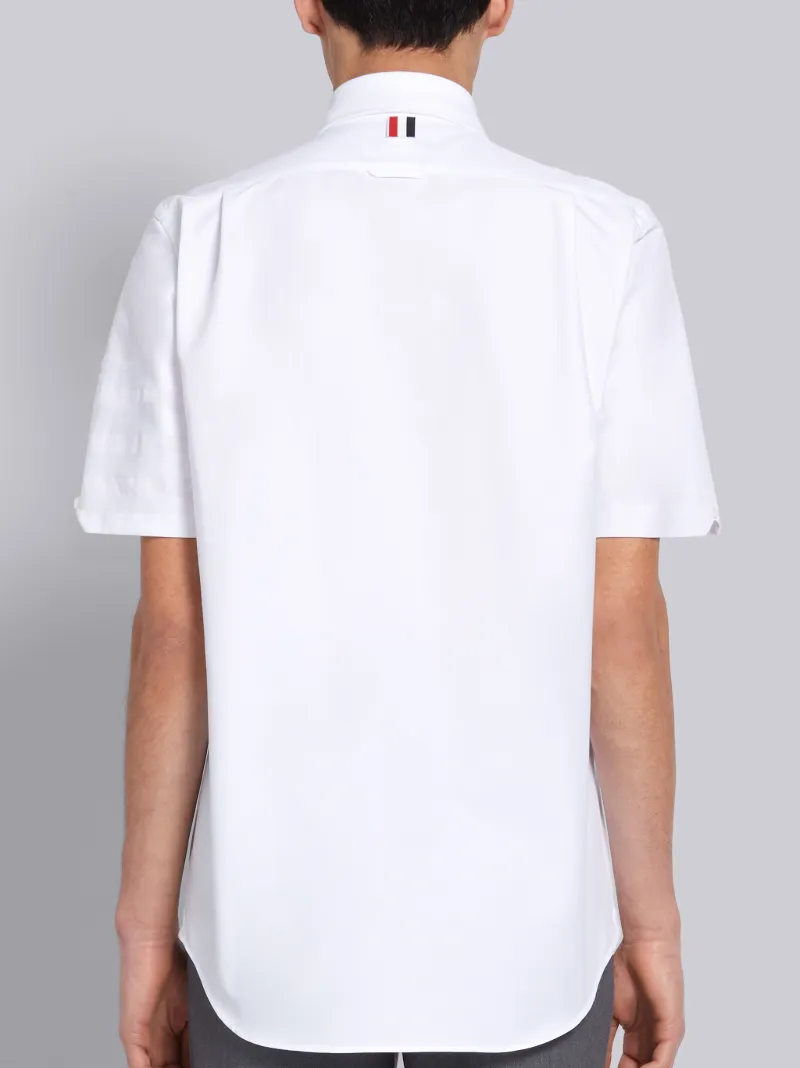 White Cotton Poplin Short Sleeve Satin Weave 4-Bar Shirt