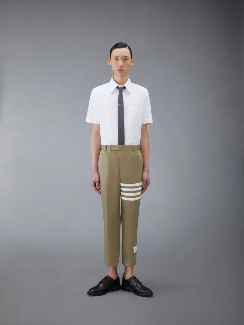 White Cotton Poplin Short Sleeve Satin Weave 4-Bar Shirt White Cotton Poplin Short Sleeve Satin Weave 4-Bar Shirt
