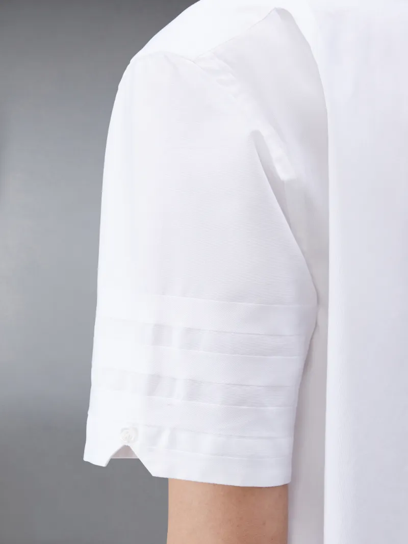 White Cotton Poplin Short Sleeve Satin Weave 4-Bar Shirt White Cotton Poplin Short Sleeve Satin Weave 4-Bar Shirt