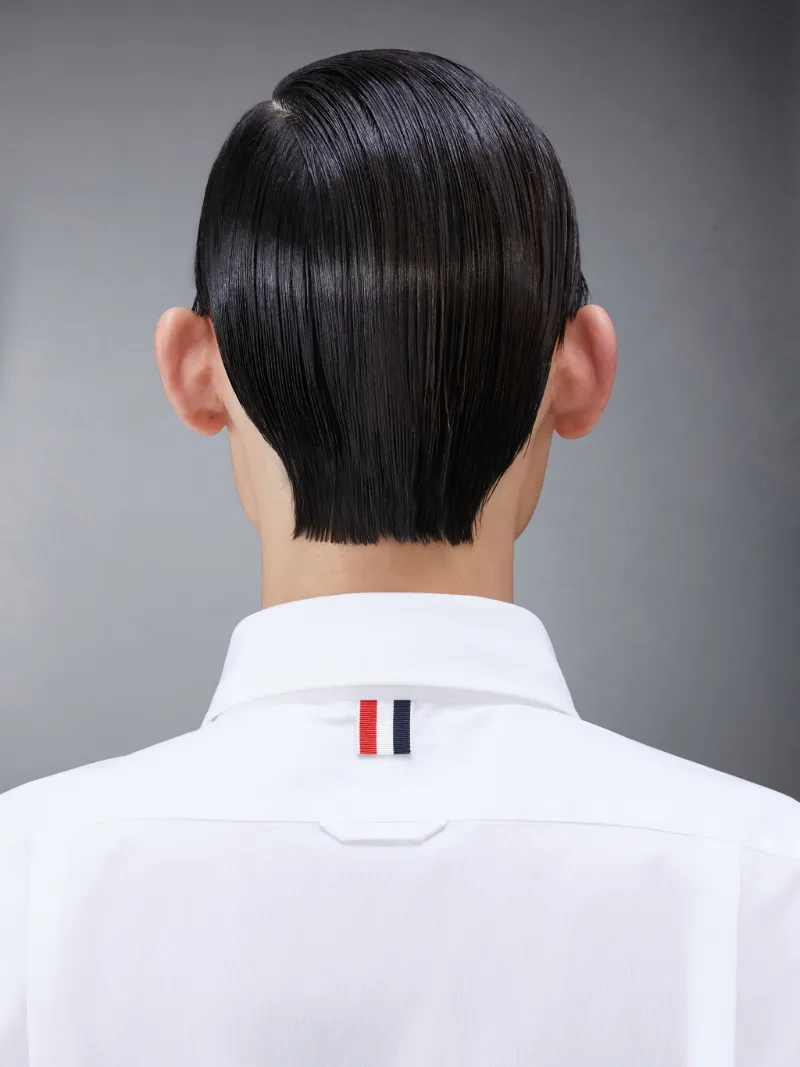 White Cotton Poplin Short Sleeve Satin Weave 4-Bar Shirt White Cotton Poplin Short Sleeve Satin Weave 4-Bar Shirt