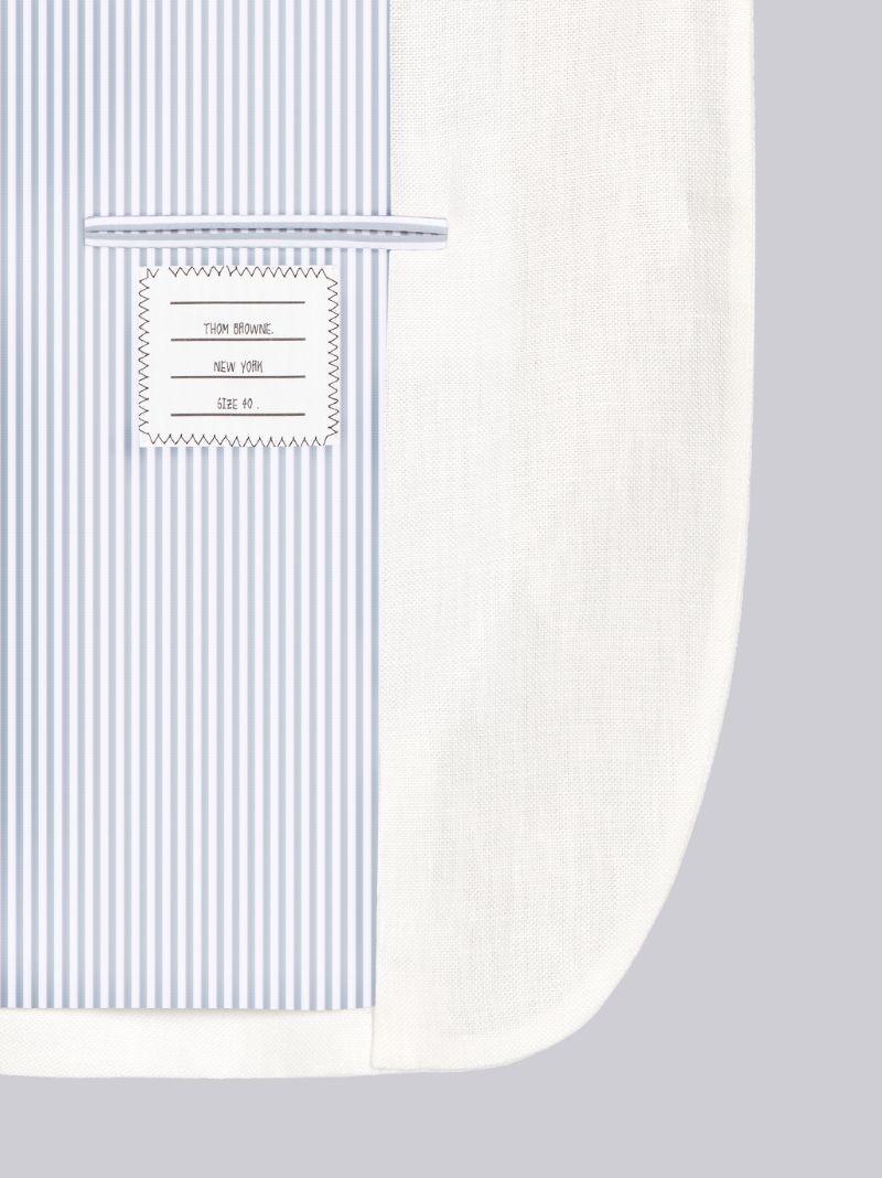 White Crispy Linen Wide Lapel Tonal 4-Bar Jacket