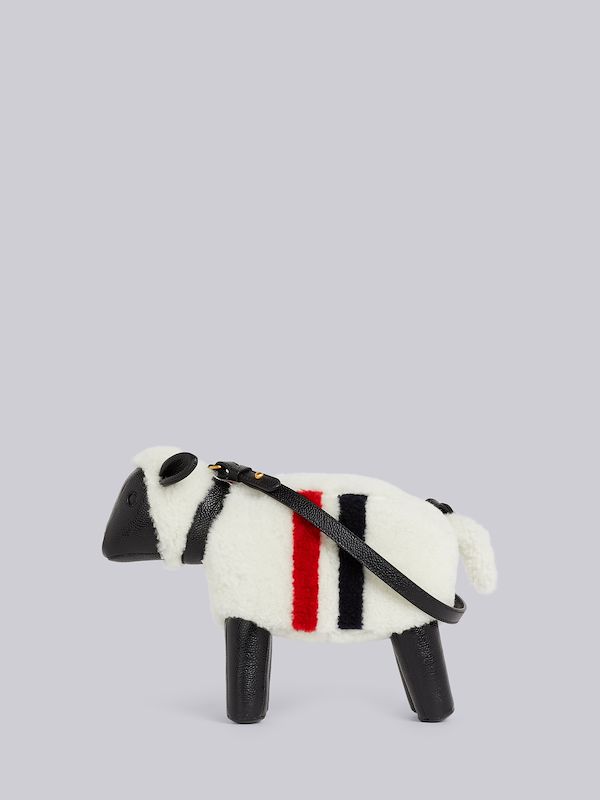 White Curly Merino Shearling Intarsia Stripe Small Sheep Bag