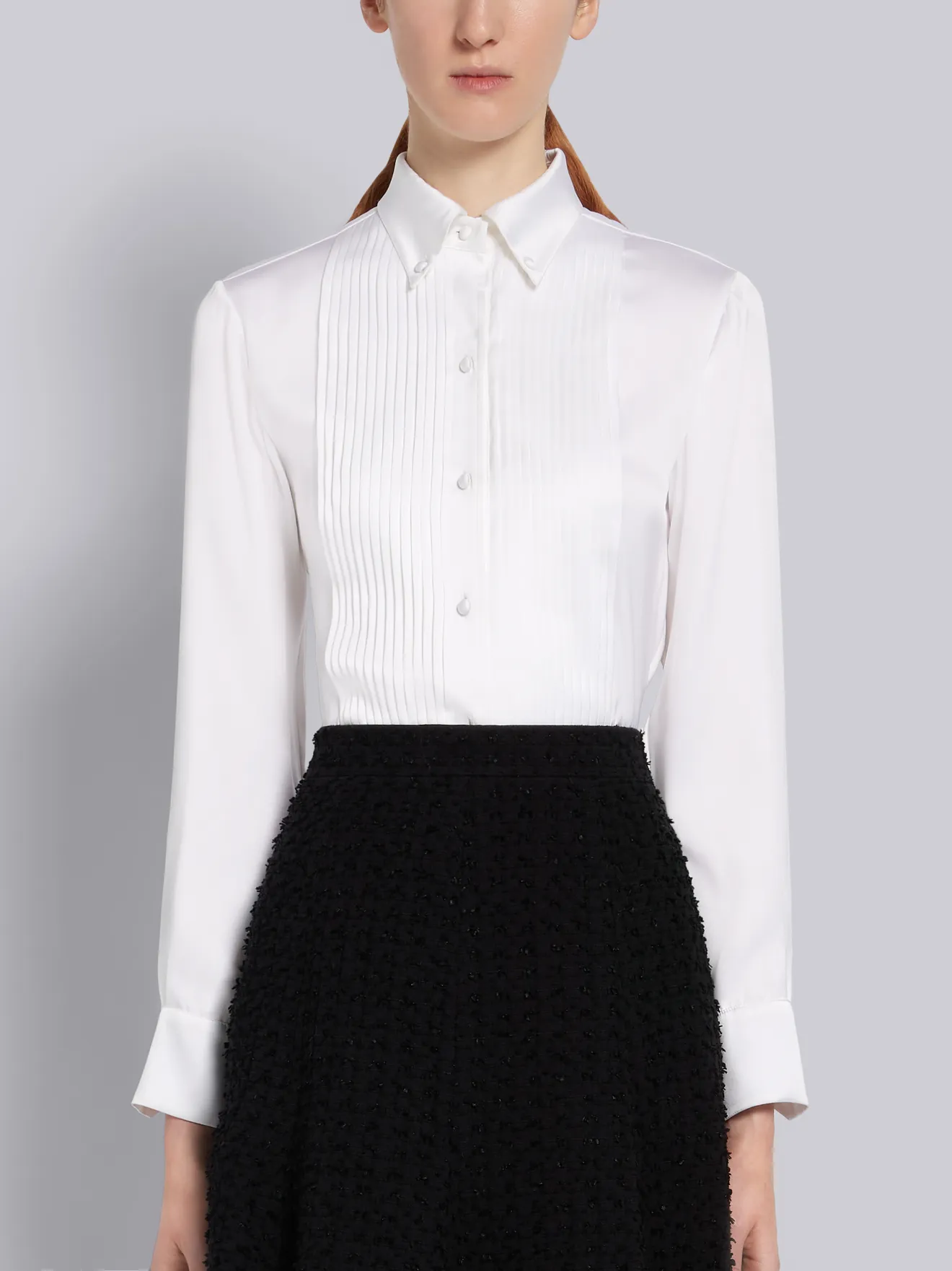 white silk long sleeve dress