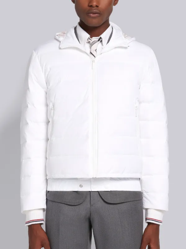 men's short hooded zippered quilted cotton twill jacket