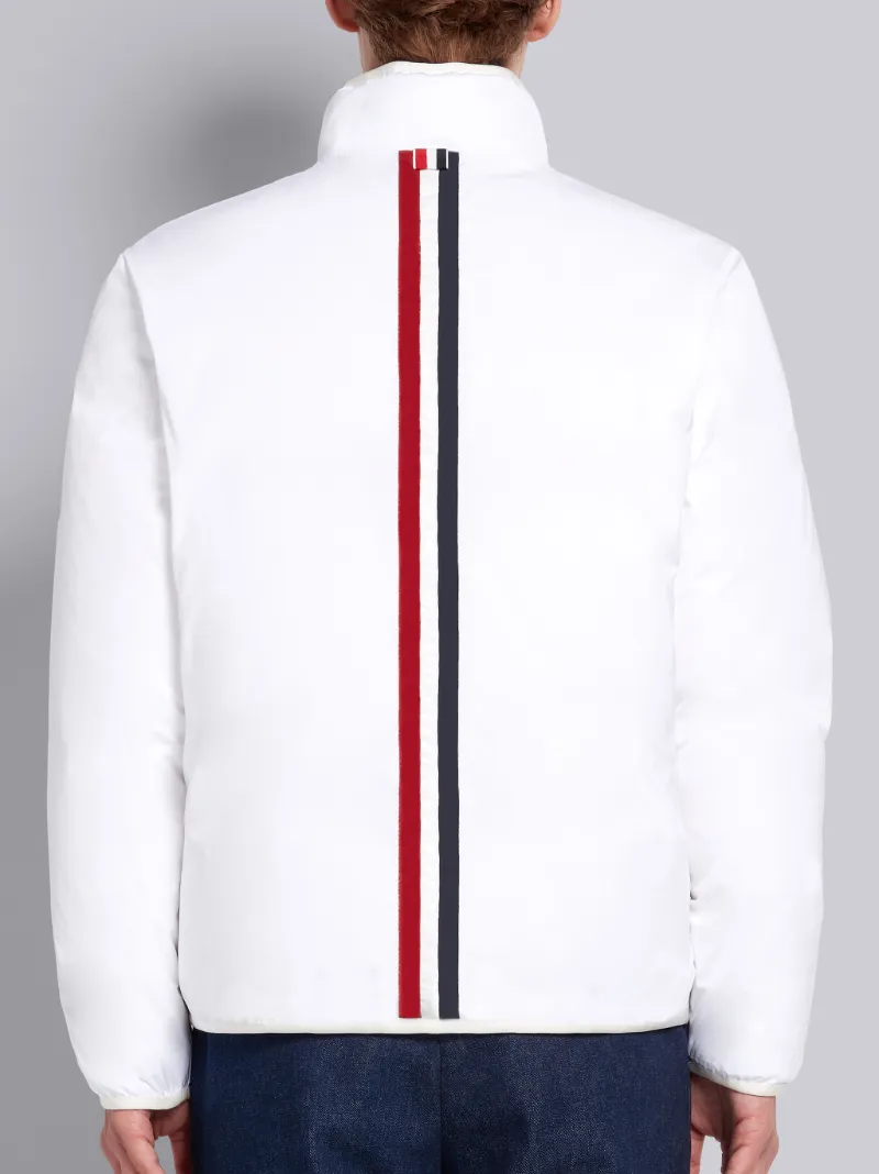 White Down Filled Poly Twill Reversible Zip-up Funnel Neck Jacket