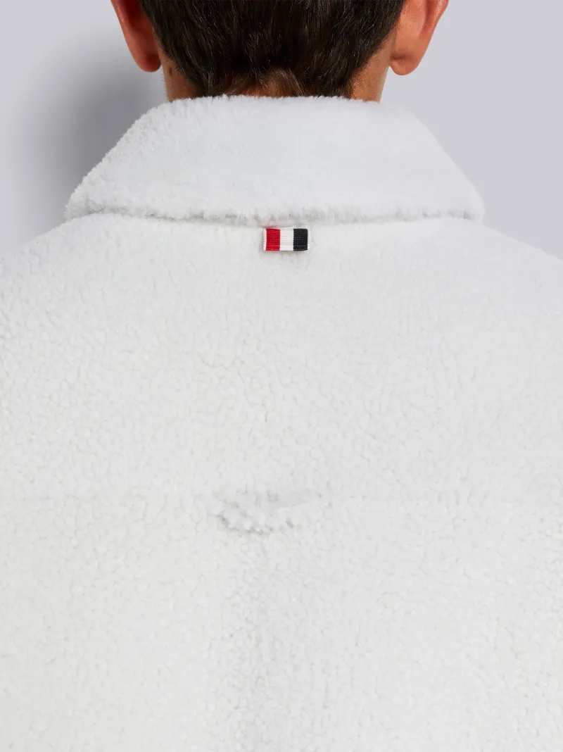 White Dyed Shearling 4-Bar Oversized Shirt Jacket