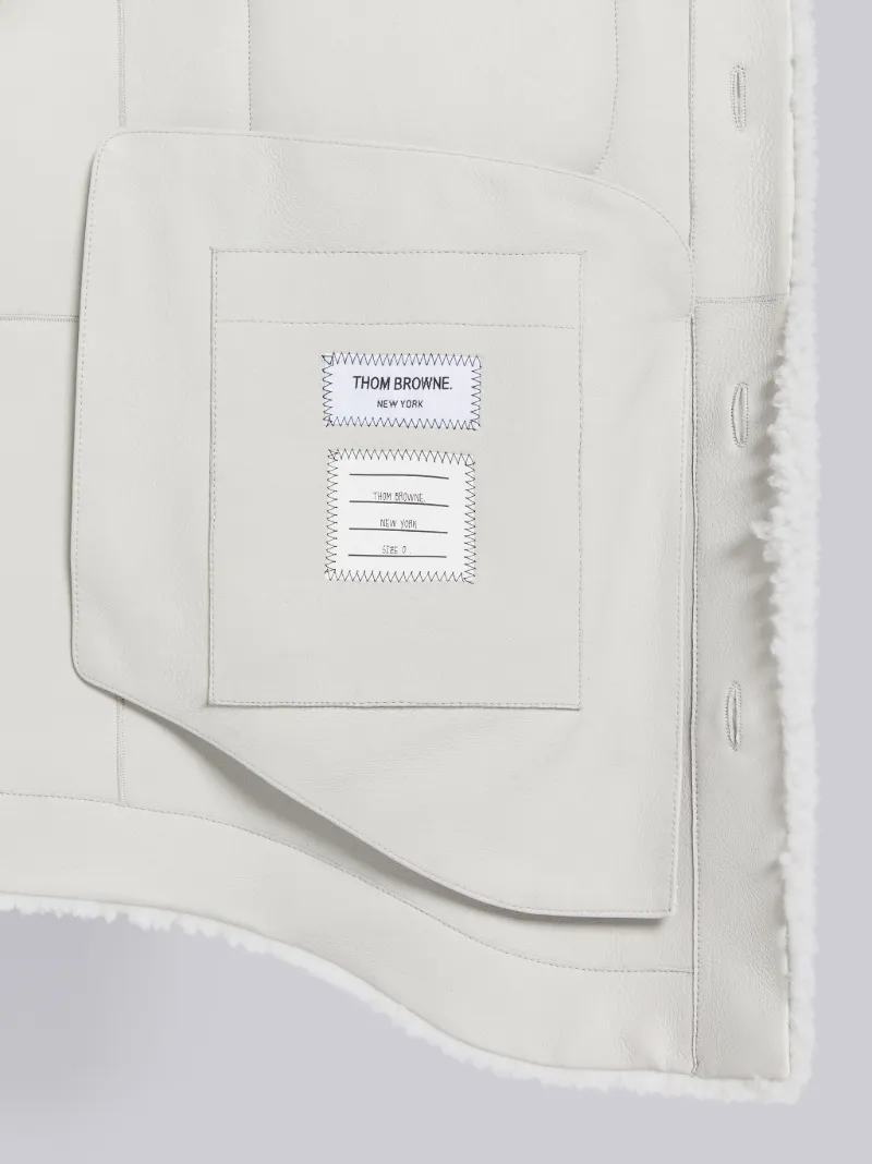 White Dyed Shearling 4-Bar Oversized Shirt Jacket