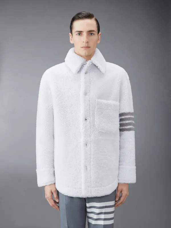 White Dyed Shearling 4-Bar Oversized Shirt Jacket