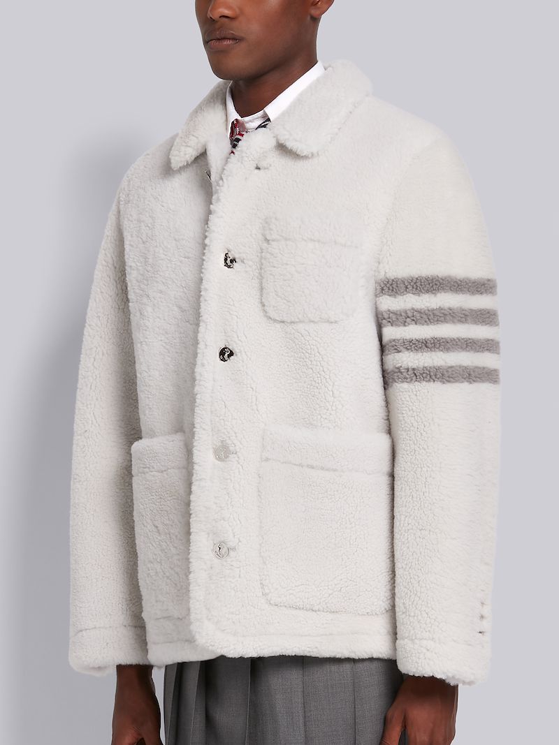 White Dyed Shearling Round Collar 4-Bar Sack Jacket