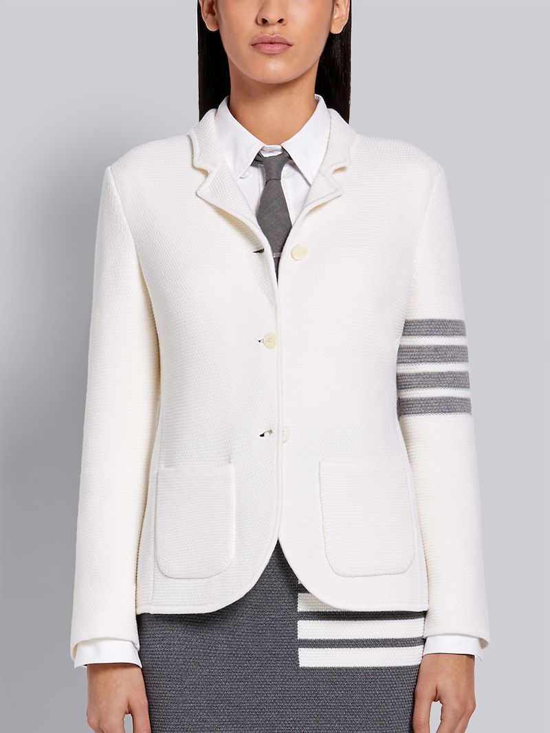 White Fine Merino Wool Links Stitch Classic 4-Bar Jacket