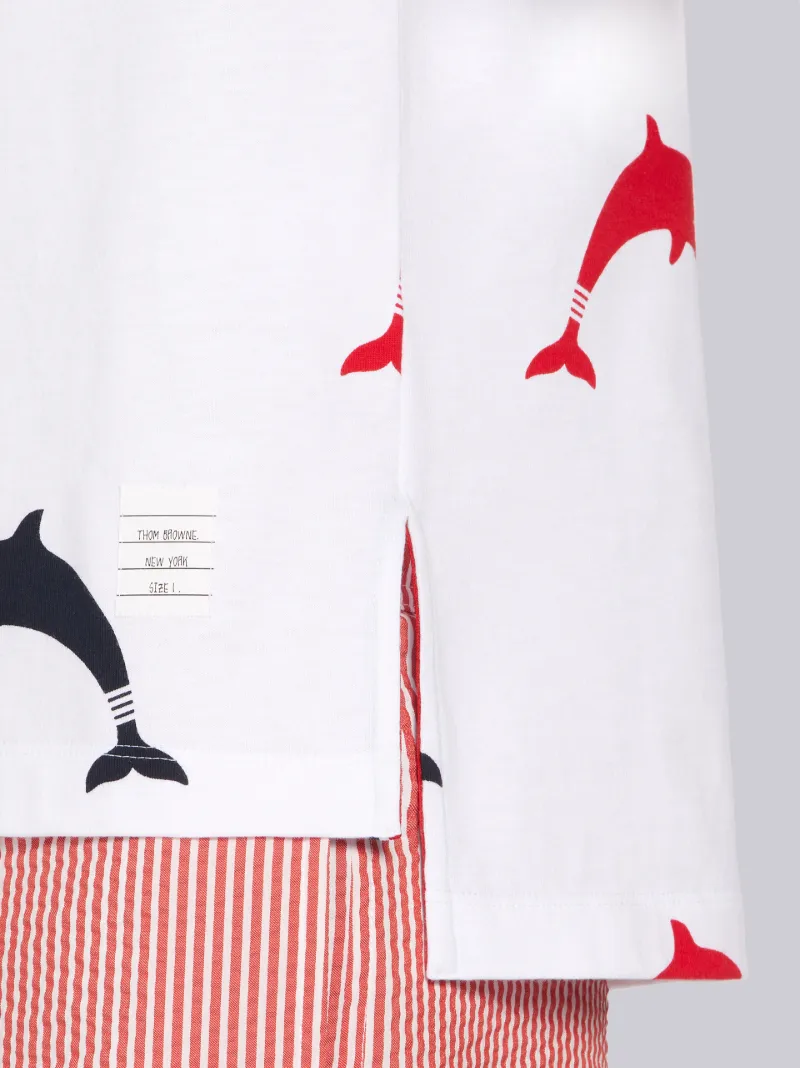 White Jersey Allover Dolphin Print Polo 