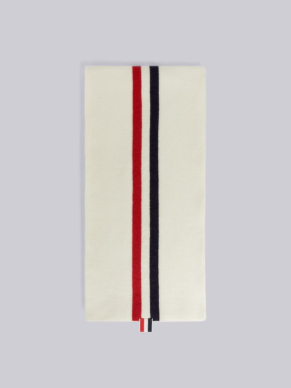 White Jersey Stitch Superfine Merino Wool Intarsia Stripe Scarf