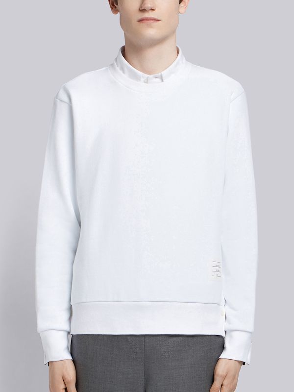 White Loopback Jersey Knit Center Back Stripe Crew Neck Pullover