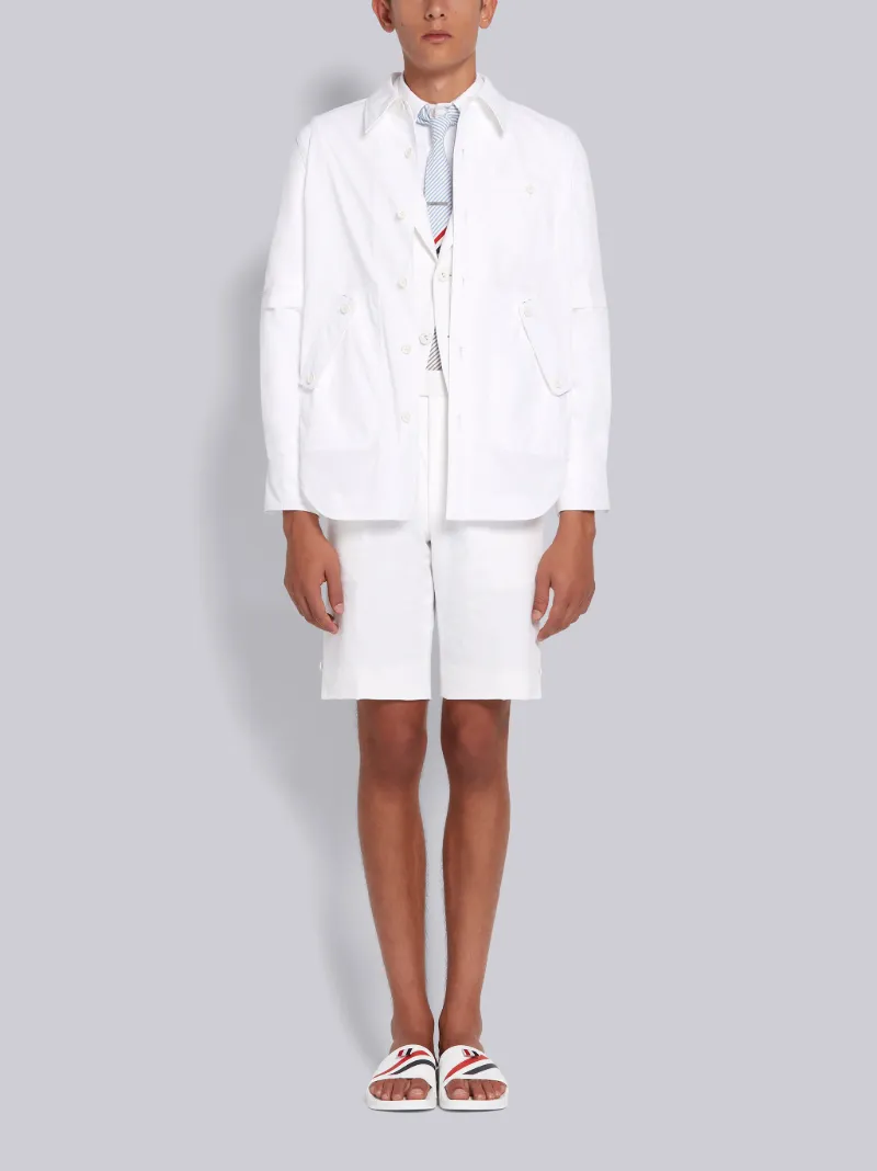 White Nylon Tech Gabardine Detachable Sleeve Shirt Jacket