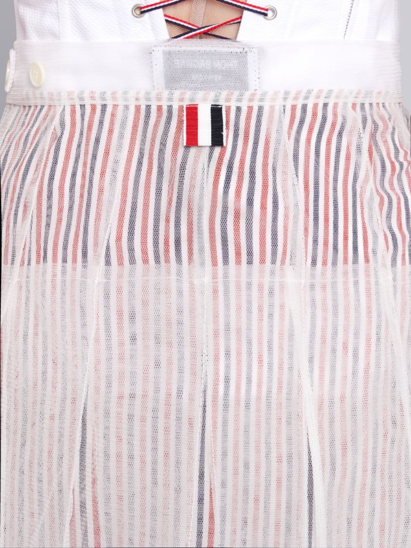 White Nylon Tulle Exposed Pleated Skirt