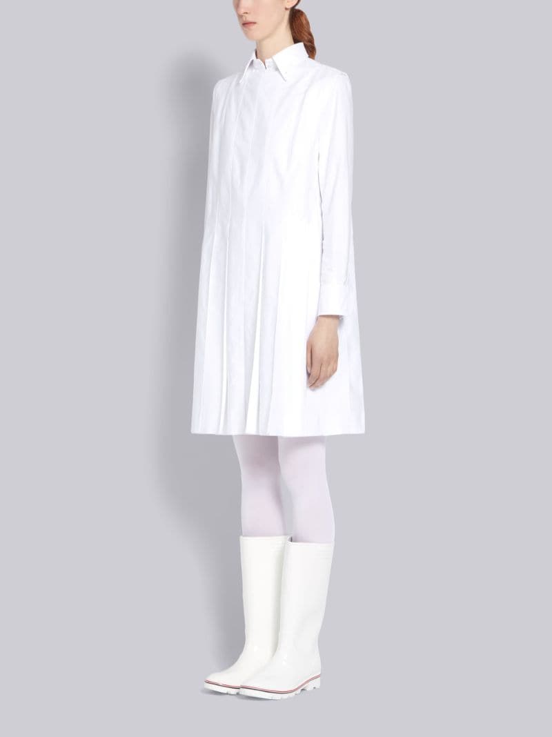 White Oxford Above Knee Pleate Dress