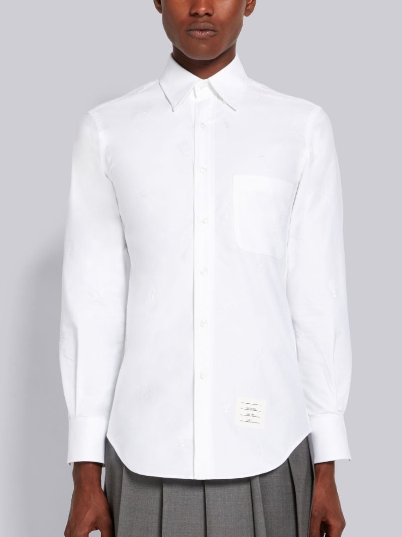 White Oxford Embroidered Half Drop Sky Icon Classic Fit Shirt