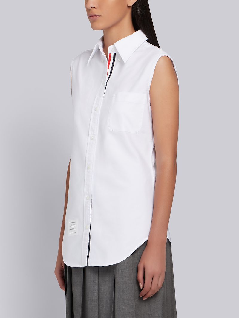 White Oxford Grosgrain Placket Sleeveless Shirt