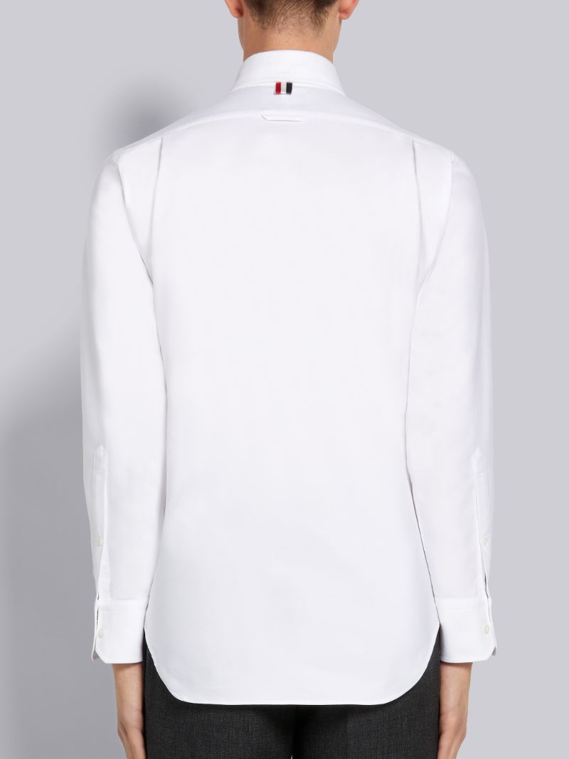 White Oxford Hairline Embroidery Long Sleeve Classic Button Down Shirt