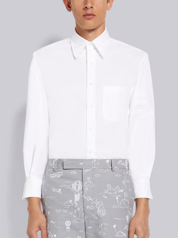 White Oxford Satin Weave 4-Bar Oversized Shirt