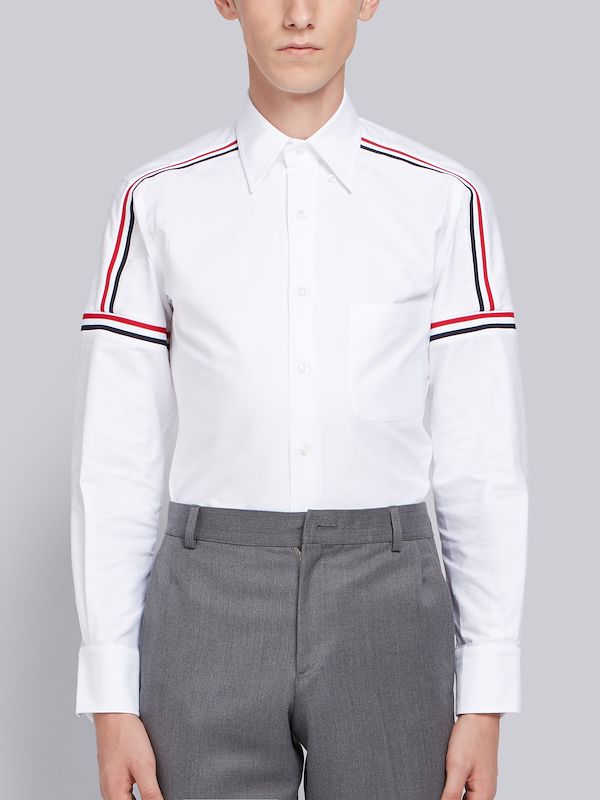 WHITE OXFORD SEAMED ELASTIC STRIPE CLASSIC SHIRT