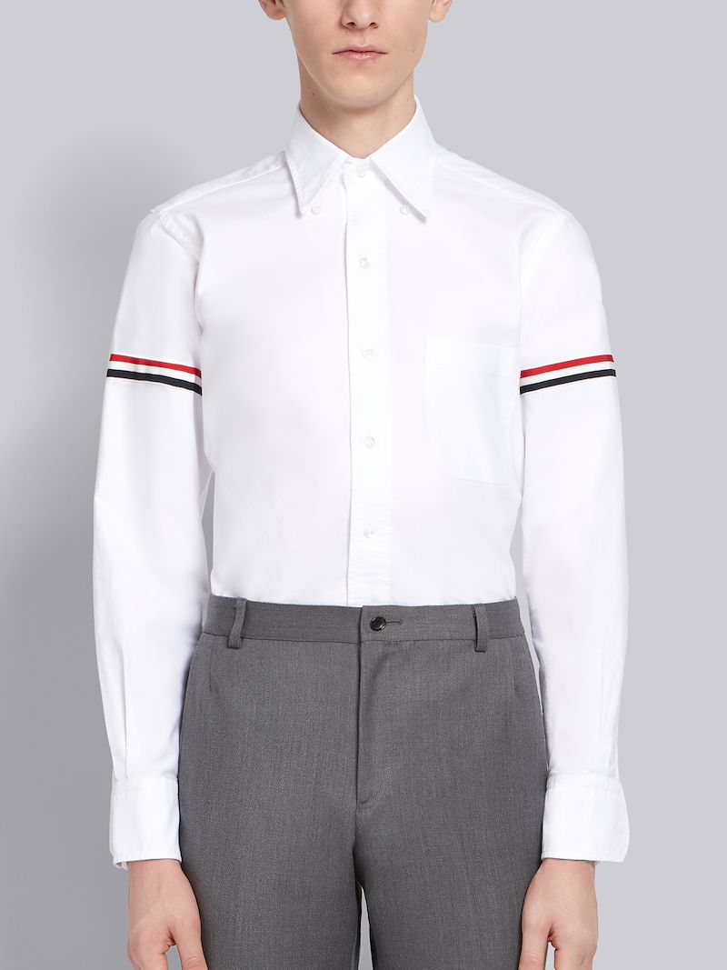 White Oxford Striped Grosgrain Armband Classic Shirt