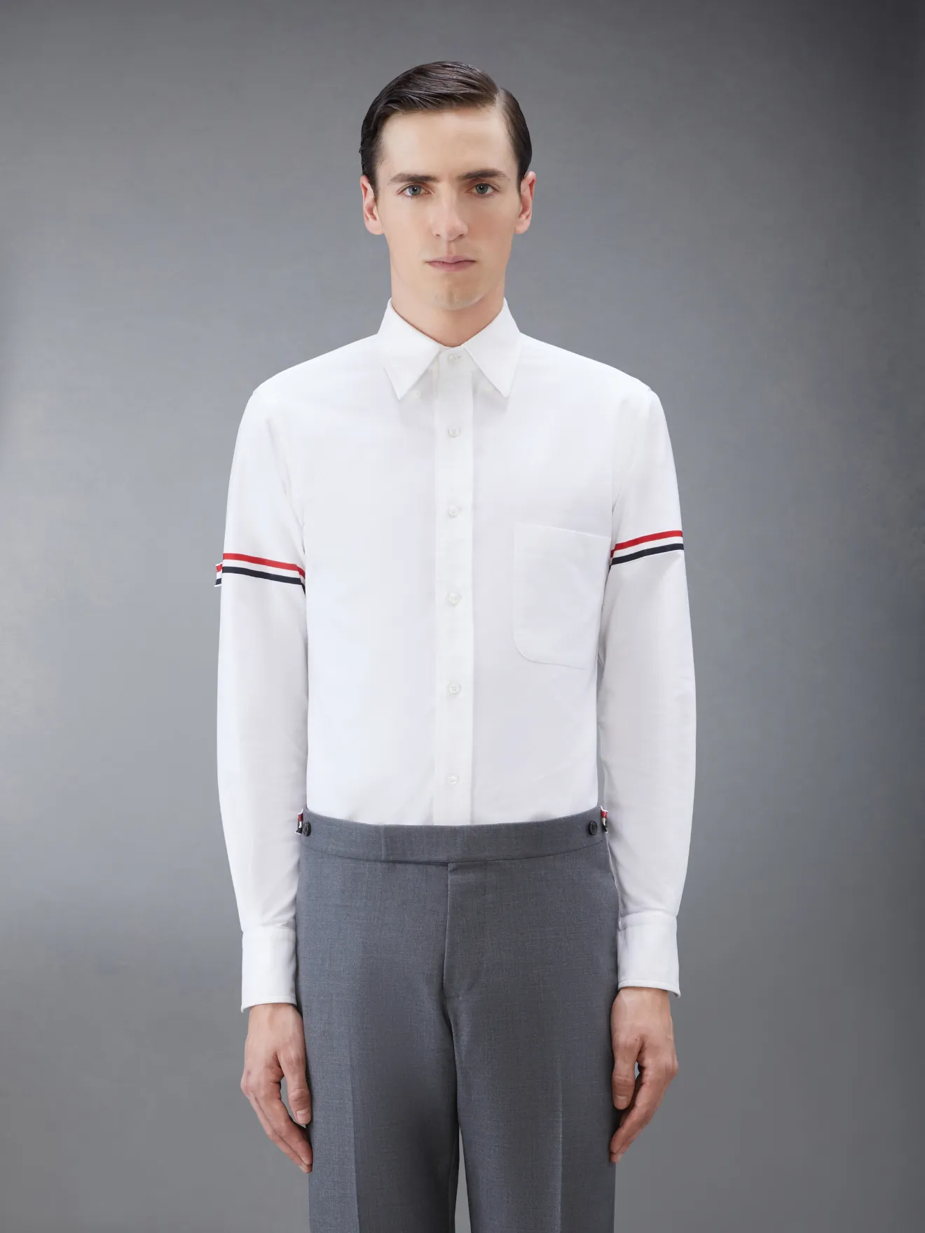 White Oxford Striped Grosgrain Armband Classic Shirt | Thom Browne