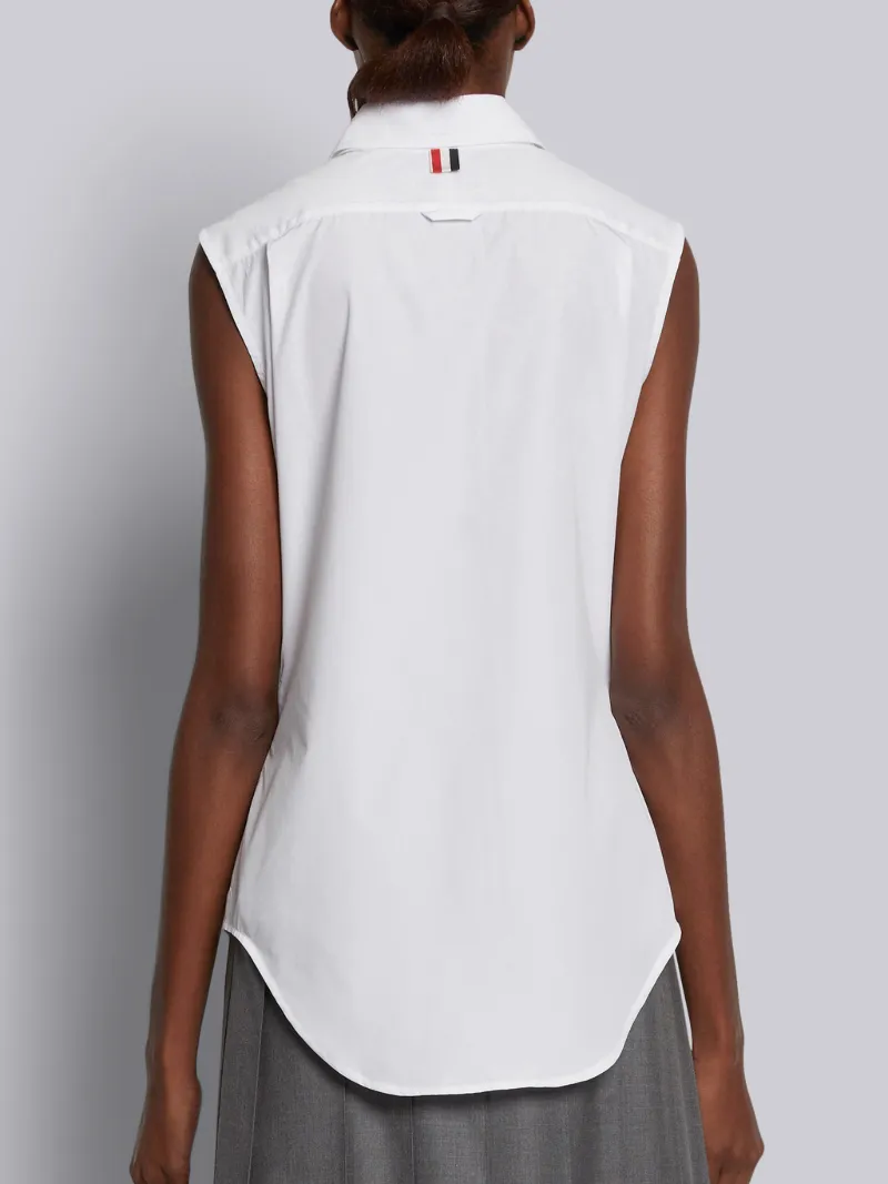 White Poplin Grosgrain Placket Sleeveless Shirt