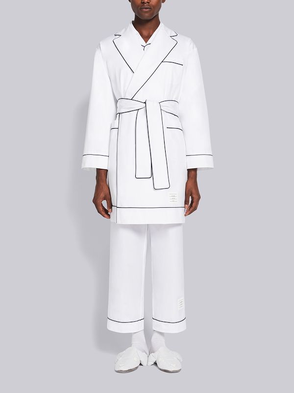 White Poplin Piping Patch Pocket Robe