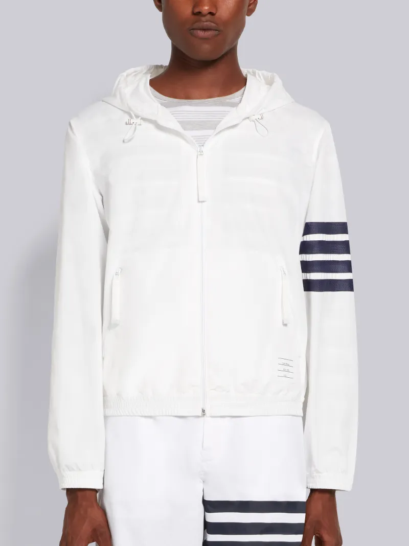 White Ripstop Mesh 4-Bar Hooded Zip Up Jacket